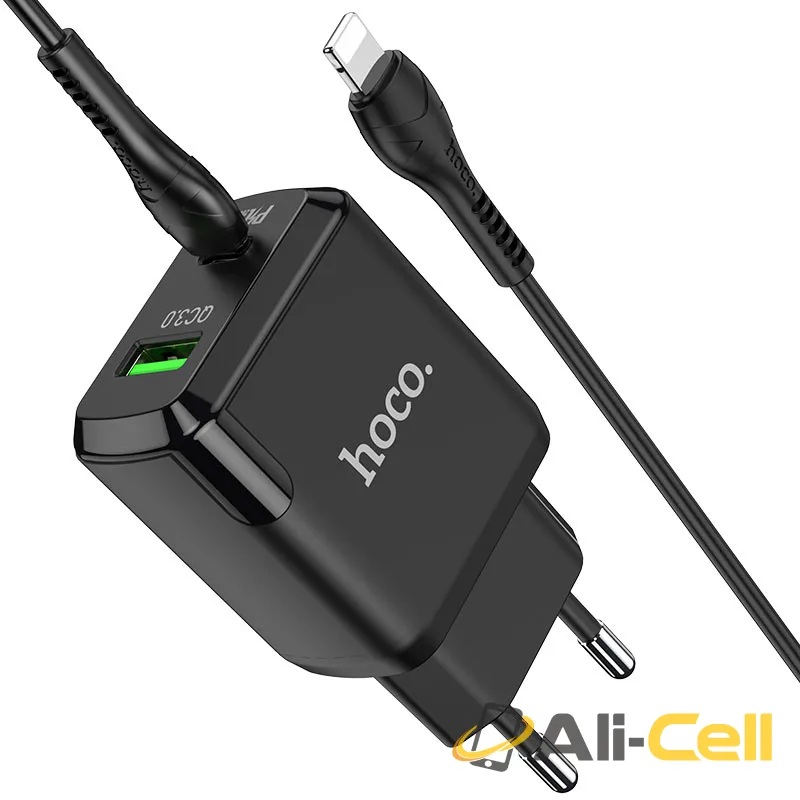 Wall charger “N5 Favor” PD20W + QC3.0 EU set with cable (N5 Type C Lightning White, Set With Type C To Lightning Cable) — 2