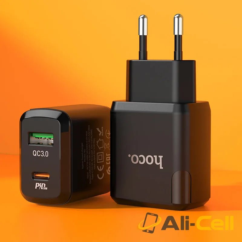 Wall charger “N5 Favor” PD20W + QC3.0 EU set with cable (N5 Black, Single) — 5