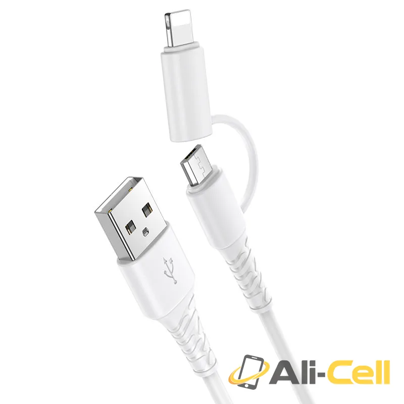 Cable 2-in-1 USB to Lightning / Micro-USB “X54 Cool dual” (X54 2in1 Micro Usb Lightning White, 1.0m) — 2