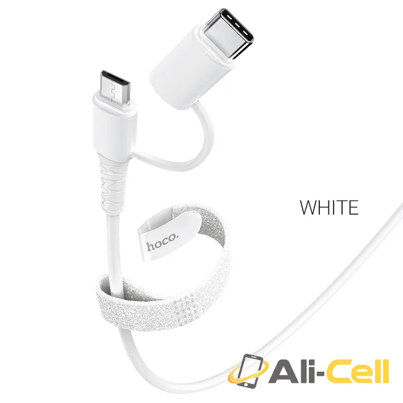 Cable 2-in-1 USB to Type-C / Micro-USB “X54 Cool dual” (X54 2in1 Micro Usb Type C White, 1.0m)