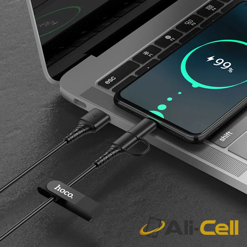 Cable 2-in-1 USB to Type-C / Micro-USB “X54 Cool dual” (X54 2in1 Micro Usb Type C White, 1.0m) — 5