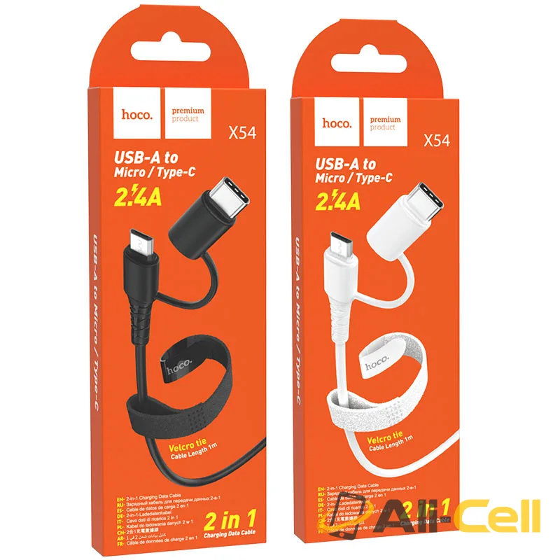 Cable 2-in-1 USB to Type-C / Micro-USB “X54 Cool dual” (X54 2in1 Micro Usb Type C White, 1.0m) — 6