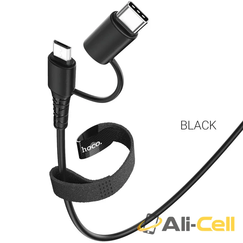 Cable 2-in-1 USB to Type-C / Micro-USB “X54 Cool dual” (X54 2in1 Micro Usb Type C Black, 1.0m)
