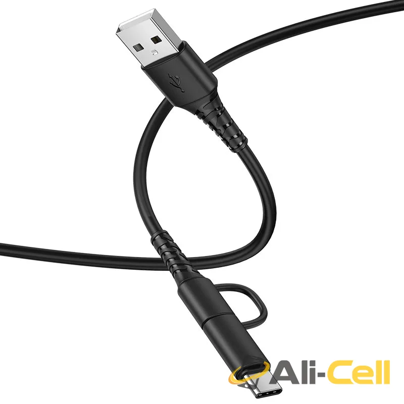 Cable 2-in-1 USB to Type-C / Micro-USB “X54 Cool dual” (X54 2in1 Micro Usb Type C Black, 1.0m) — 3