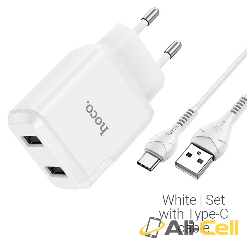 Wall charger “N7 Speedy” dual port EU set with cable (N7 Type C White, Set With Type C Cable)