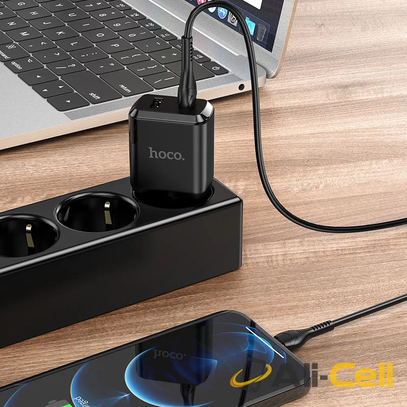 Wall charger “N7 Speedy” dual port EU set with cable (N7 Type C Black, Set With Type C Cable) — 5