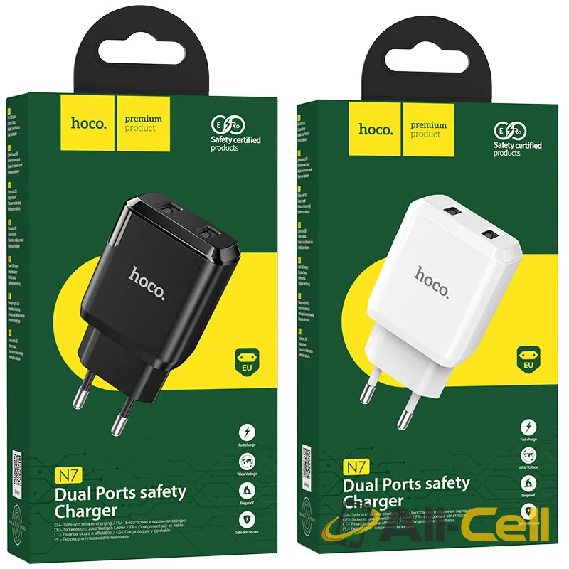 Wall charger “N7 Speedy” dual port EU set with cable (N7 Micro Usb Black, Set With Micro Usb Cable) — 7