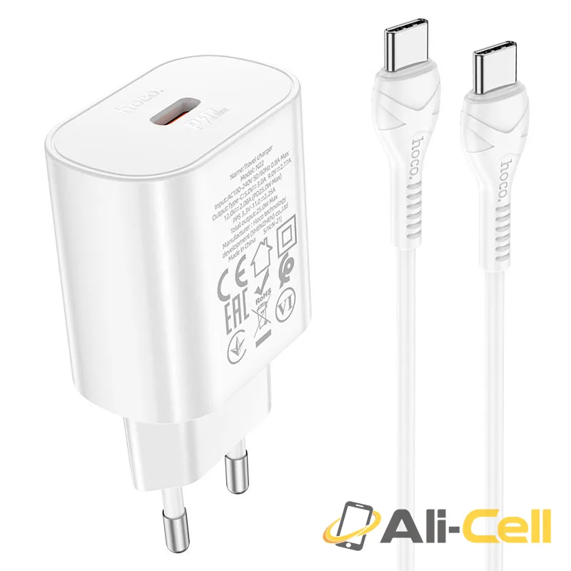 Wall charger “N22 Jetta” PD25W EU set with cable (N22 Tc Tc White, Set With Type C To Type C Cable)