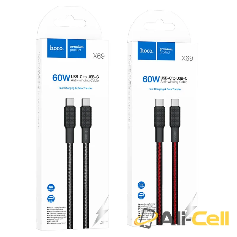 Cable Type-C to Type-C “X69 Jaeger” 60W charging data sync (X69 60w Tc Tc Black White, 1.0m) — 7