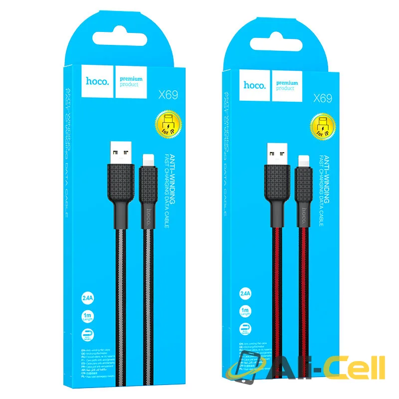 Cable USB to Lightning “X69 Jaeger” charging data sync (X69 Usb Ltn Black White, 1.0m) — 7