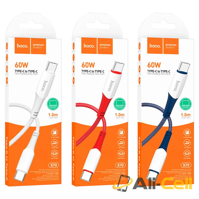 Cable Type-C to Type-C “X70 Ferry” 60W charging data sync (X70 60w Tc Tc Red, 1.0m) — 7