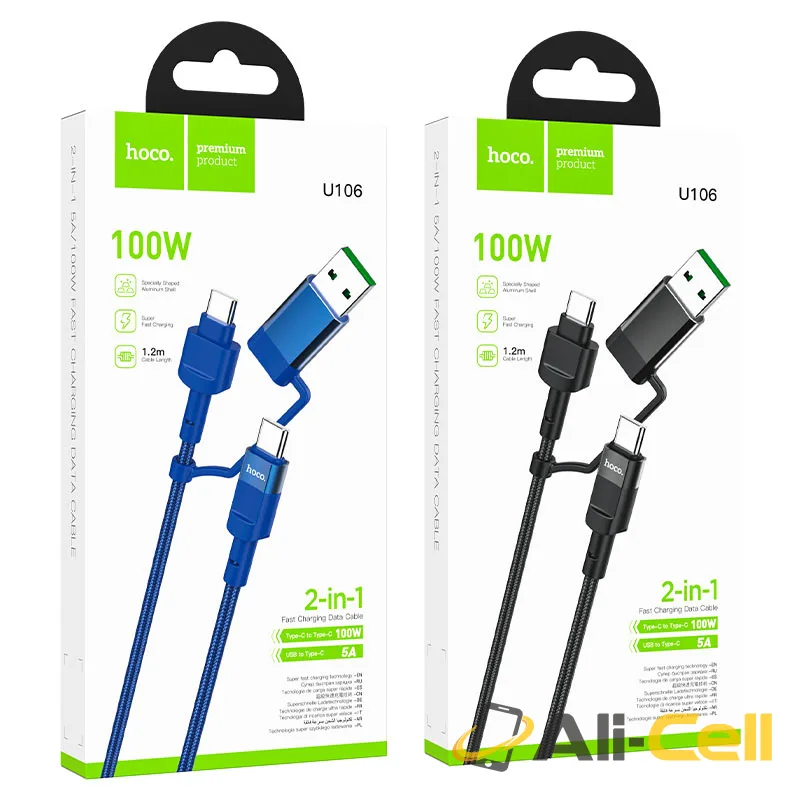 Cable 2-in-1 Type-C to Type-C / USB “U106 Moulder” 100W (U106 2in1 5a 100w Usb Tc To Tc Blue, 1.2m) — 7