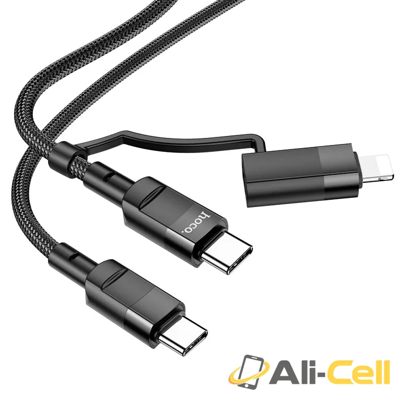 Cable 2-in-1 Type-C to Type-C / Lightning “U106 Moulder” 20W / 100W (U106 2in1 Tc To Tc Ltn Black, 1.2m) — 2