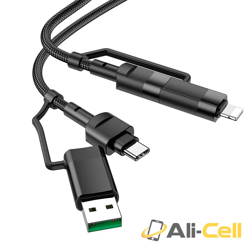 Cable 4-in-1 USB / Type-C to Lightning / Type-C “U106 Moulder” (U106 4in1 Usb Tc To Ltn Tc Blue, 1.2m) — 2