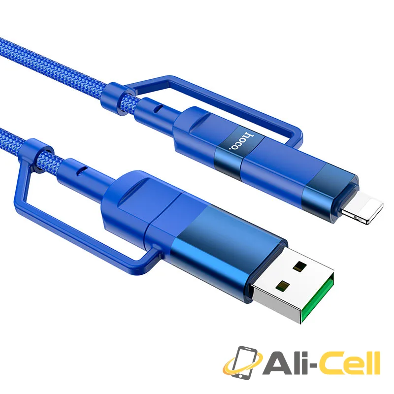 Cable 4-in-1 USB / Type-C to Lightning / Type-C “U106 Moulder” (U106 4in1 Usb Tc To Ltn Tc Blue, 1.2m) — 4