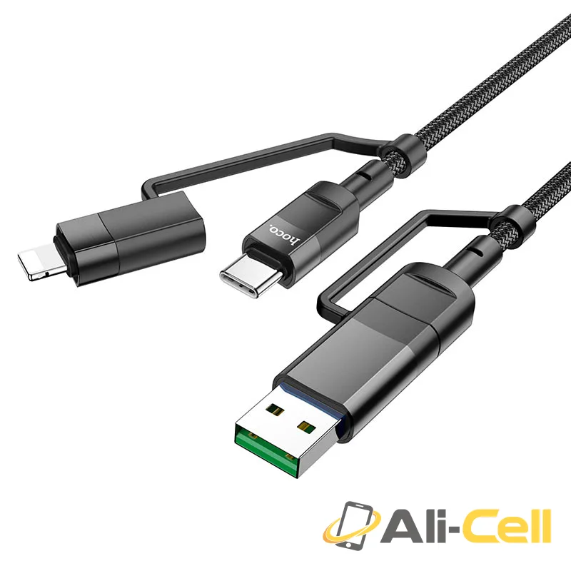 Cable 4-in-1 USB / Type-C to Lightning / Type-C “U106 Moulder” (U106 4in1 Usb Tc To Ltn Tc Black, 1.2m)