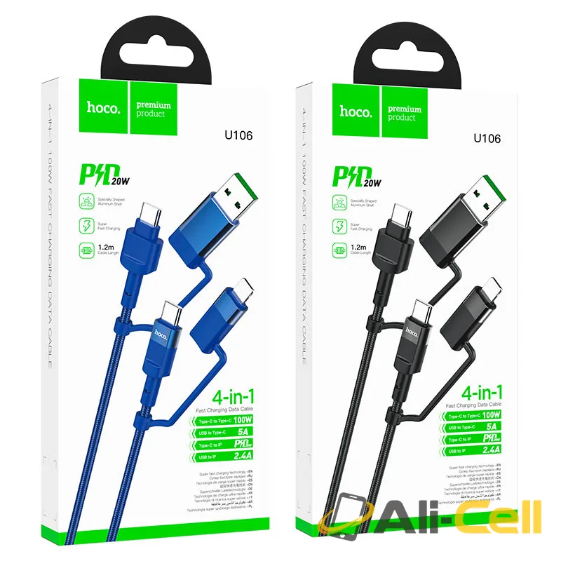 Cable 4-in-1 USB / Type-C to Lightning / Type-C “U106 Moulder” (U106 4in1 Usb Tc To Ltn Tc Black, 1.2m) — 7
