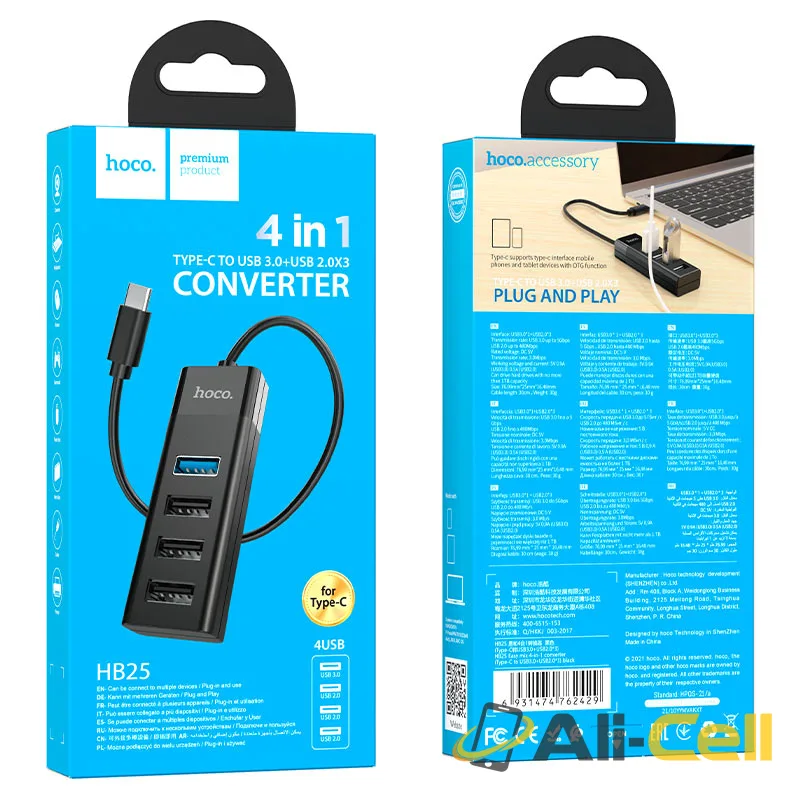 Type-C hub 4-in-1 “HB25 Easy mix” Type-C to USB3.0+USB2.0*3 (Hb25 Tc Black) — 7