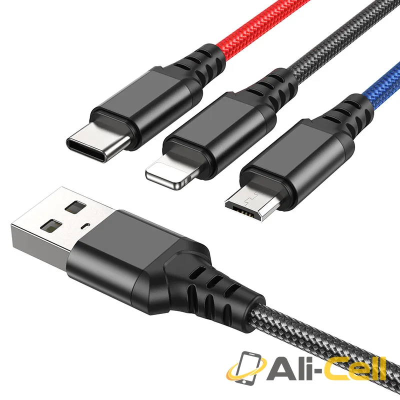 Cable 3-in-1 “X76 Super” charging wire (X76 3in1 Black Red Blue, 1.0m) — 2