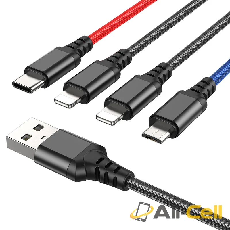 Cable 4-in-1 “X76 Super” for 2xLightning charging wire (X76 4in1 2ltn Tc Musb Black Red Blue, 1.0m) — 2