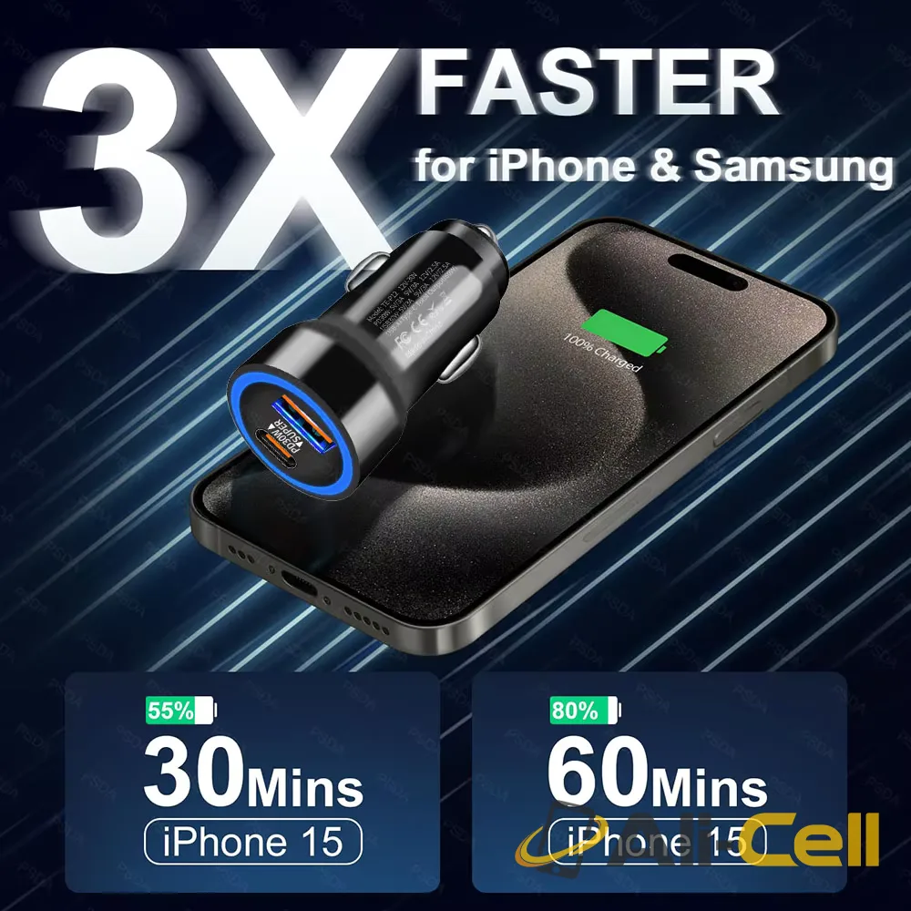 60W USB-A and USB-C LED 2-Port Fast Car Charger — 4