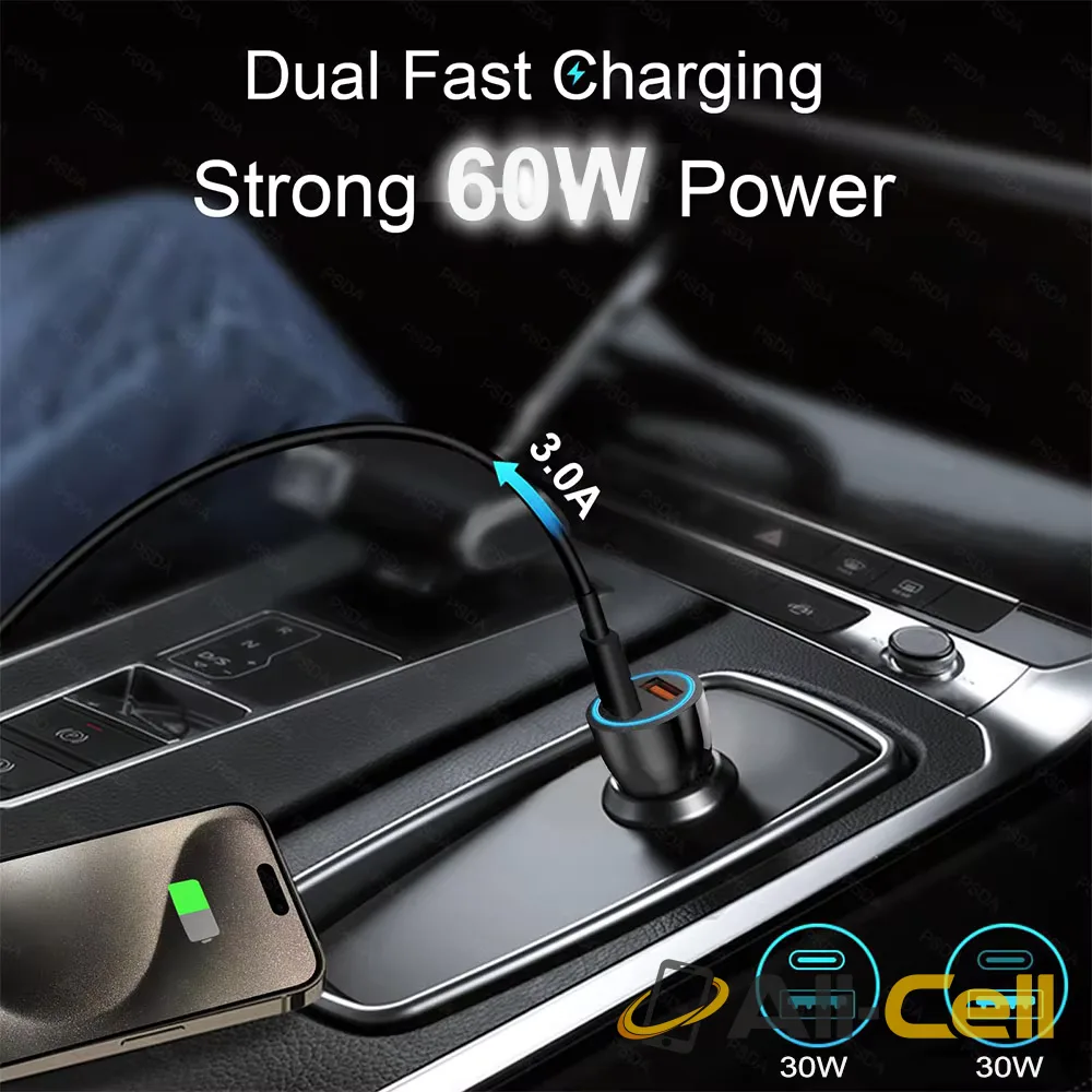 60W USB-A and USB-C LED 2-Port Fast Car Charger — 6