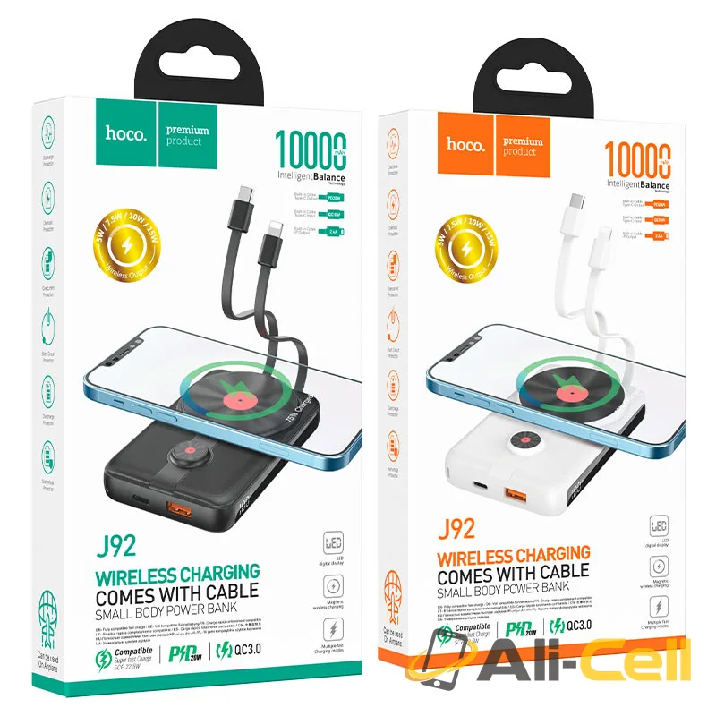 Power bank “J92 Path” wireless charging + built-in cables 10000mAh (J92 White) — 7