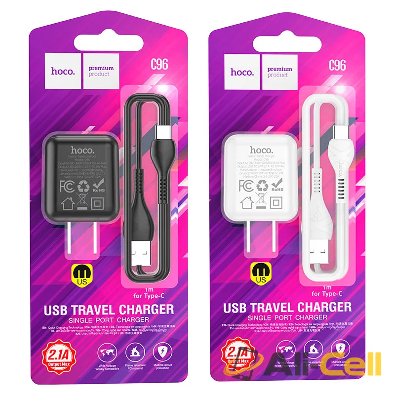 Wall charger “C96” US set with cable (C96 White, Single) — 7