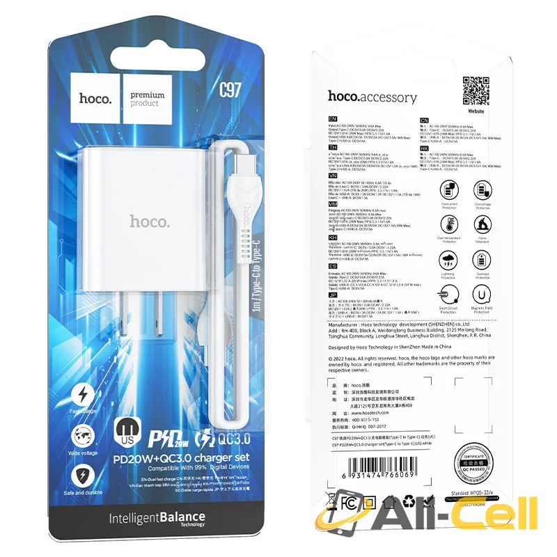 Wall charger “C97” PD20W+QC3.0 US set with cable (C97 Set Tc Ltn White, Set With Type C To Lightning Cable) — 7