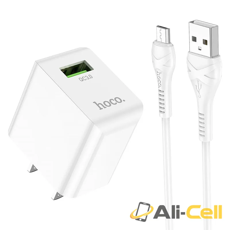 Wall charger “C98 Proton” QC3.0 US set with cable (C98 Set Usb Musb White, Set With Micro Usb Cable)