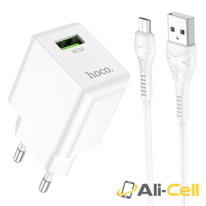 Wall charger “C98A Proton” QC3.0 EU set with cable (C98a Set Usb Musb White, Set With Micro Usb Cable)