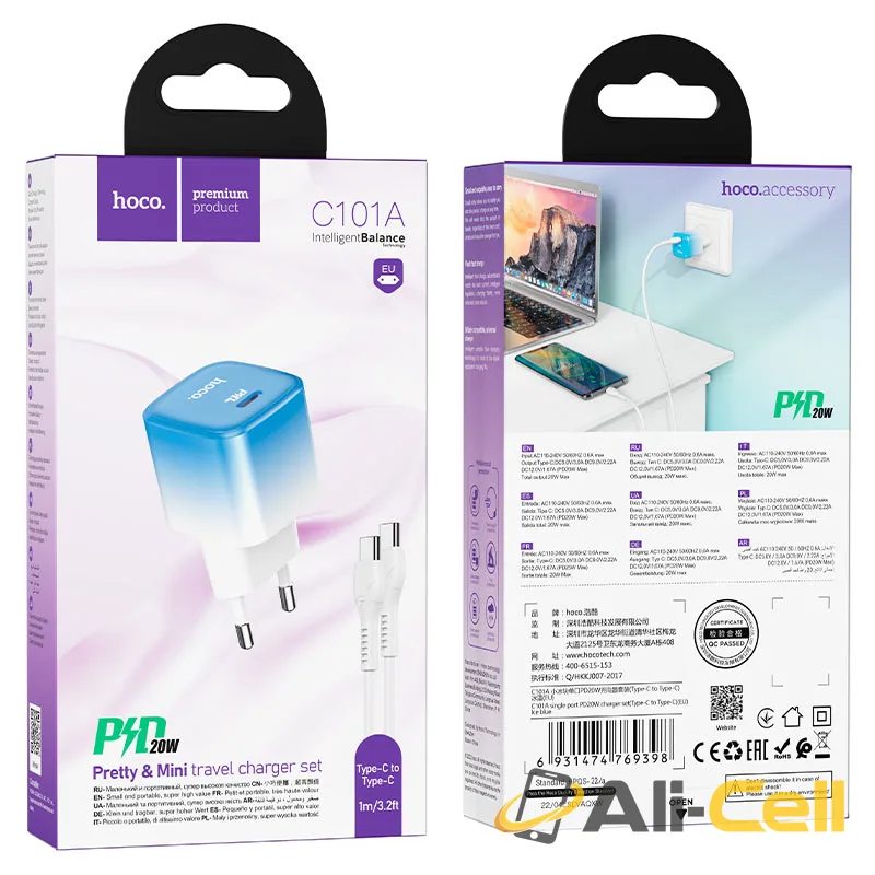 Wall charger “C101A” PD20W EU set with cable (C101a Set Tc Ltn Ice Blue, Set With Type C To Lightning Cable) — 7
