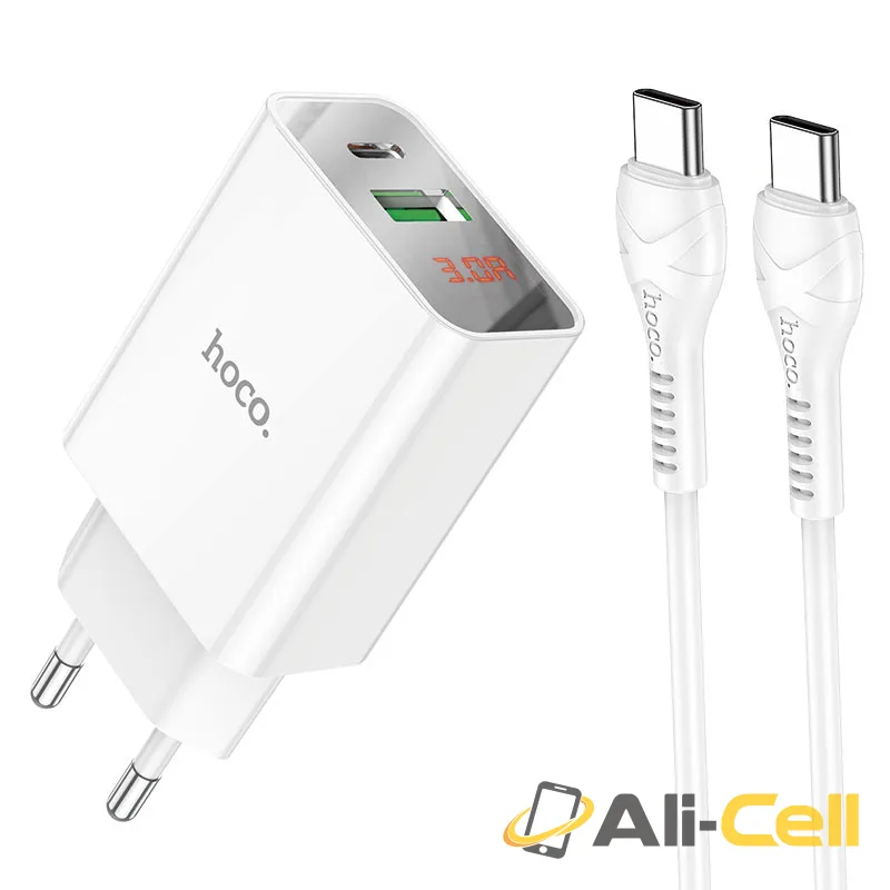 Wall charger “C100A” PD20W + QC3.0 EU set with cable (C100a Set Tc Tc White, Set With Type C To Type C Cable)