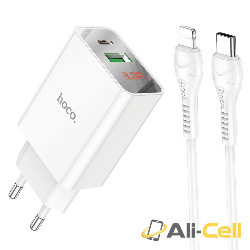 Wall charger “C100A” PD20W + QC3.0 EU set with cable (C100a Set Tc Ltn White, Set With Type C To Lightning Cable)