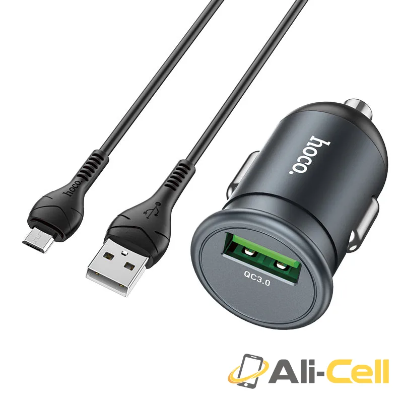 Car charger “Z43 Mighty” QC3.0 set with cable (Z43 Set Usb Musb Metal Gray, Set With Micro Usb Cable)