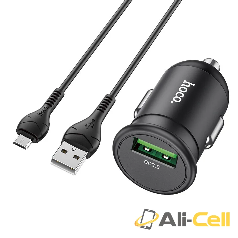 Car charger “Z43 Mighty” QC3.0 set with cable (Z43 Set Usb Musb Black, Set With Micro Usb Cable)