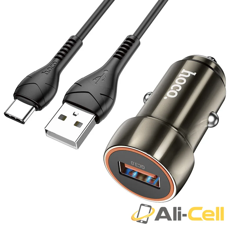 Car charger “Z46 Blue shield” QC3.0 set with cable (Z46 Set Usb Tc Metal Gray, Set With Type C Cable)