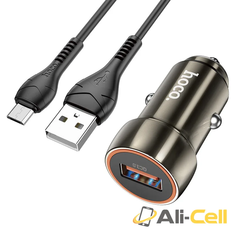Car charger “Z46 Blue shield” QC3.0 set with cable (Z46 Set Usb Musb Metal Gray, Set With Micro Usb Cable)