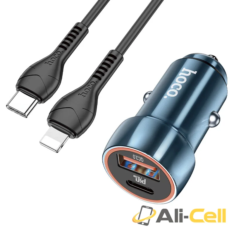 Car charger “Z46A Blue whale” PD20W + QC3.0 set with cable (Z46a Set Tc Ltn Sapphire Blue, Set With Type C To Lightning Cable)