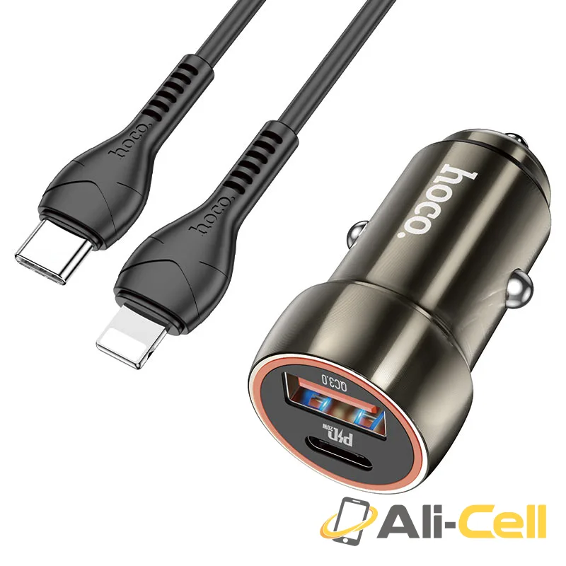 Car charger “Z46A Blue whale” PD20W + QC3.0 set with cable (Z46a Set Tc Ltn Metal Gray, Set With Type C To Lightning Cable)