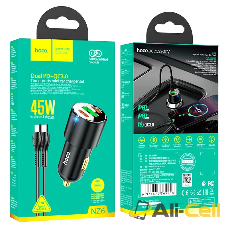 Car charger “NZ6” PD45W set with cable (Nz6 Set Tc Ltn Black, Set With Type C To Lightning Cable) — 7