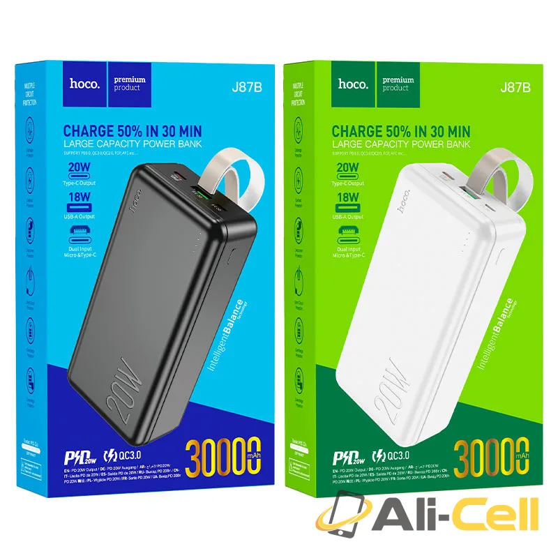 Power bank “J87B Tacker” PD20W + QC3.0 30000mAh (J87b White) — 6