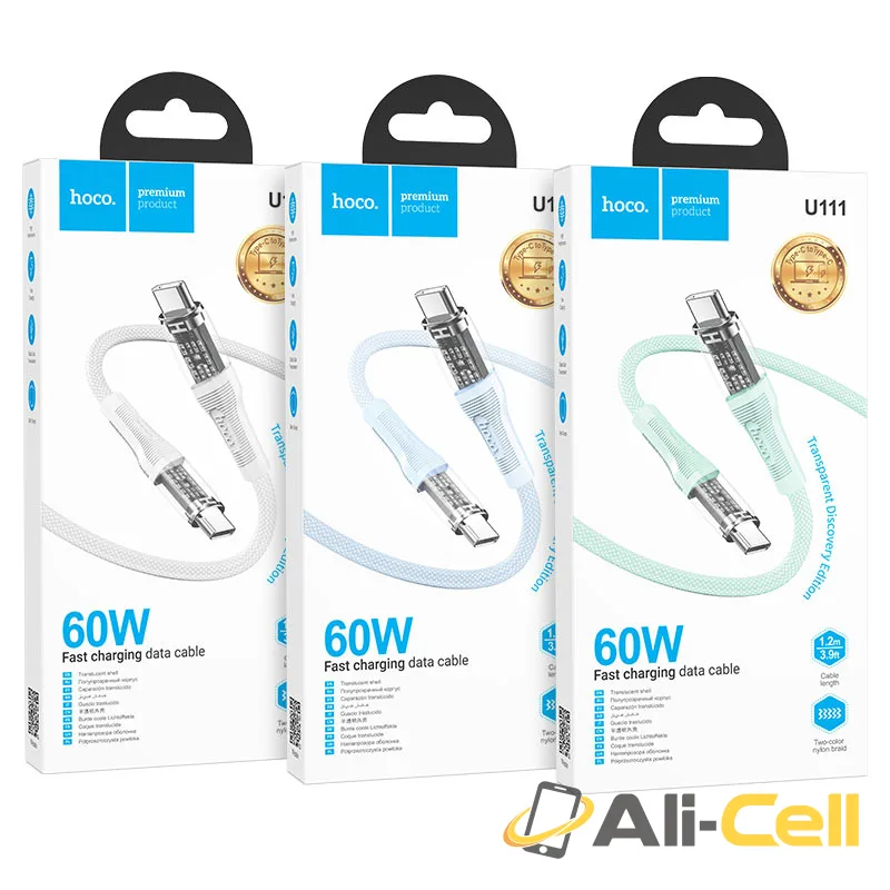 Cable Type-C to Type-C “U111 Transparent Discovery Edition” 60W (U111 60w Tc Tc Blue, 1.2m) — 7