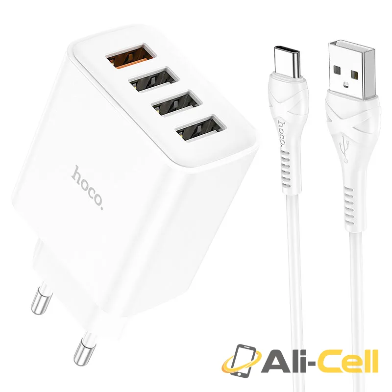 Wall charger “C102A Fuerza” QC3.0 EU set with cable (C102a Set Usb Tc White, Set With Type C Cable)