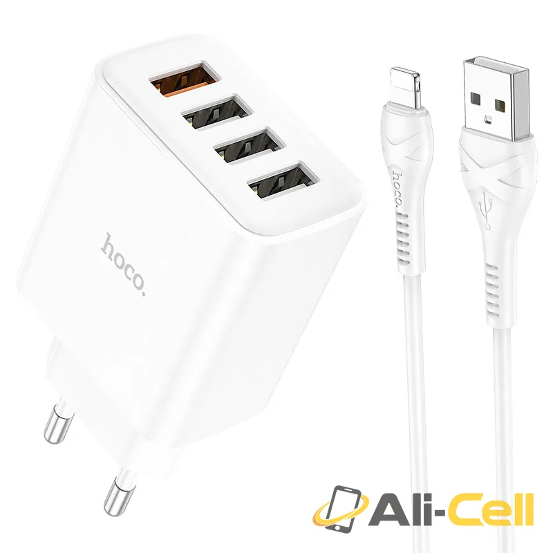 Wall charger “C102A Fuerza” QC3.0 EU set with cable (C102a Set Usb Ltn White, Set With Lightning Cable)
