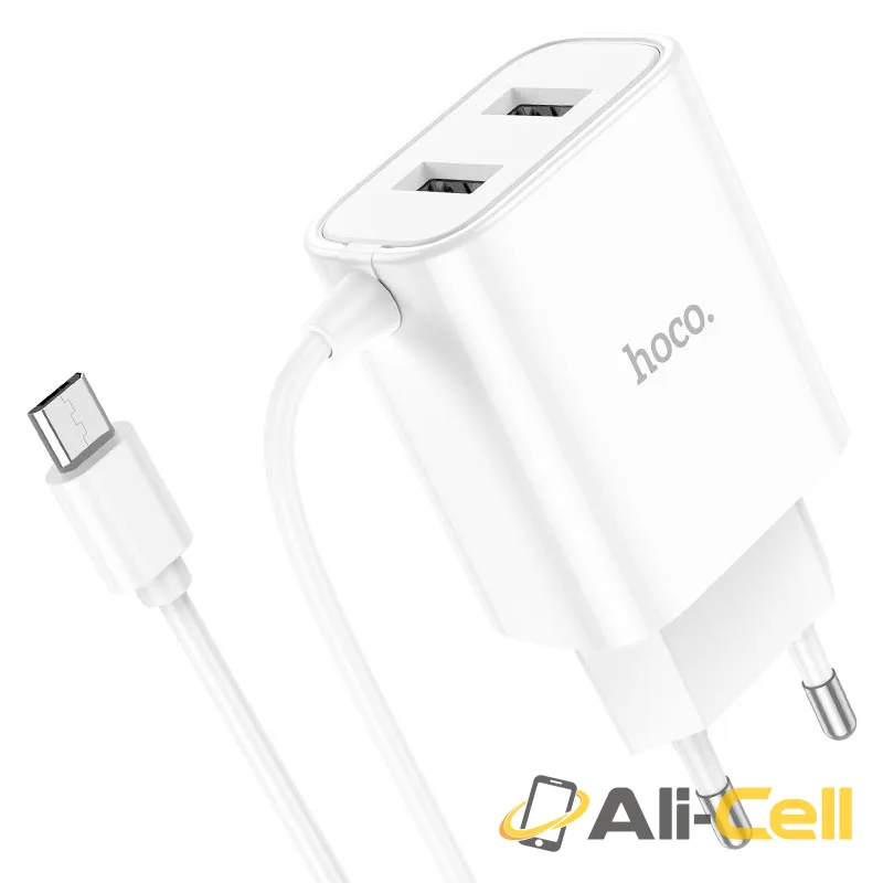 Wall charger “C103A Courser” EU dual-port with built-in cable (C103a Musb White, Built In Micro Usb Wire)
