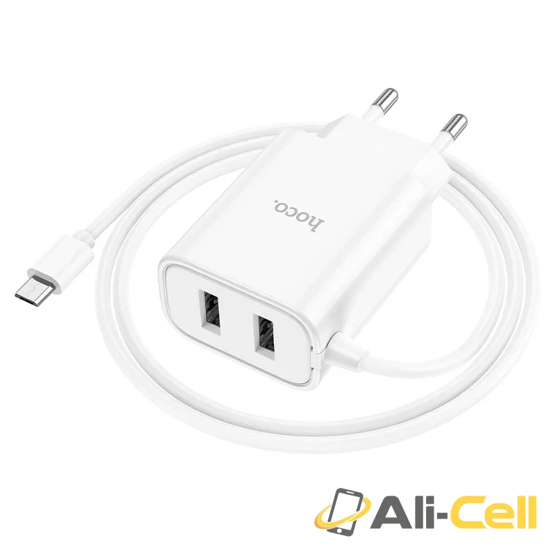 Wall charger “C103A Courser” EU dual-port with built-in cable (C103a Musb White, Built In Micro Usb Wire) — 3