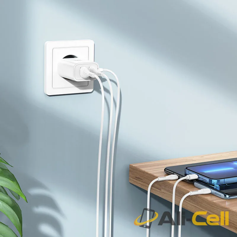Wall charger “C103A Courser” EU dual-port with built-in cable (C103a Ltn White, Built In Lightning Wire) — 6