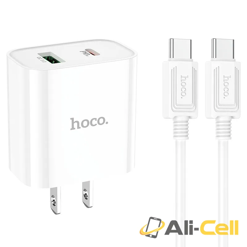 Wall charger “C80 Plus Rapido” PD + QC3.0 US set with cable (C80 Plus Set Tc Tc White, Set With Type C To Type C Cable)
