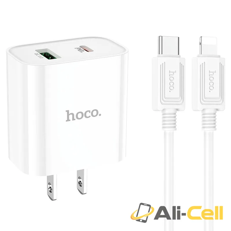 Wall charger “C80 Plus Rapido” PD + QC3.0 US set with cable (C80 Plus Set Tc Ltn White, Set With Type C To Lightning Cable)